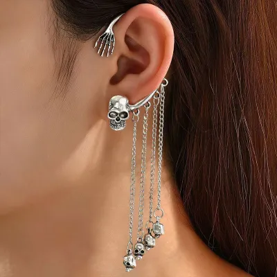 Women Retro Gothic Spider Skull Tassel Drop Earrings