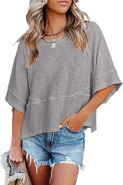 Women Casual Flared Sleeve Loose T-Shirt Solid Color Urban Style