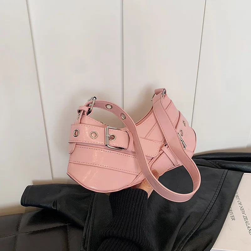 Women Fashion Casual Retro Solid Color Belt Baguette Shoulder Bag