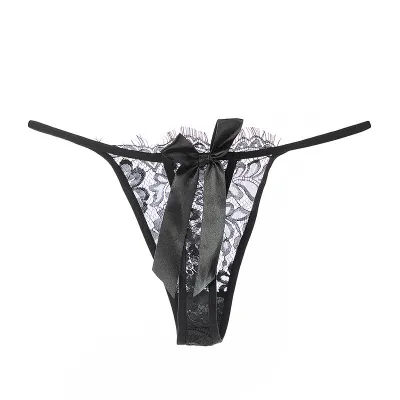 Women Fashion Sexy Solid Color Lace Bowknot Low Waist Thong