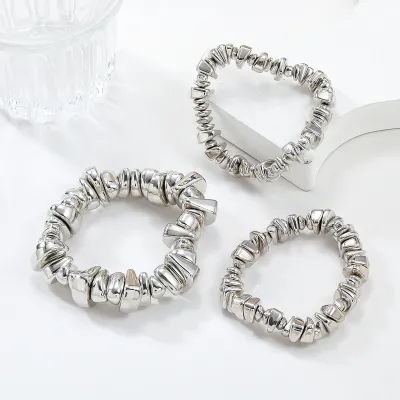 Women Fashion Simple Bead Bracelet Three-Piece Set Snake Chain Geometric Alloy