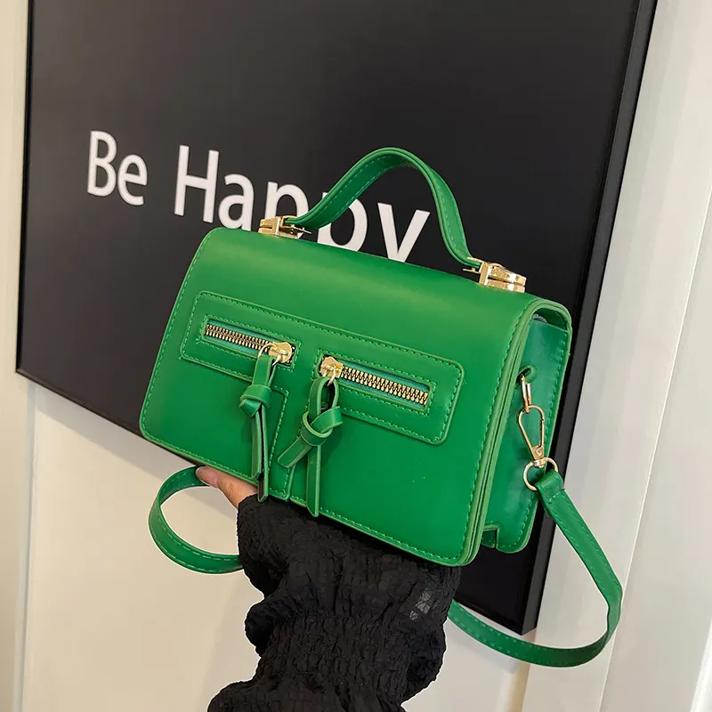 Women Fashion Street Trend PU Solid Color Small Square Shoulder Bag