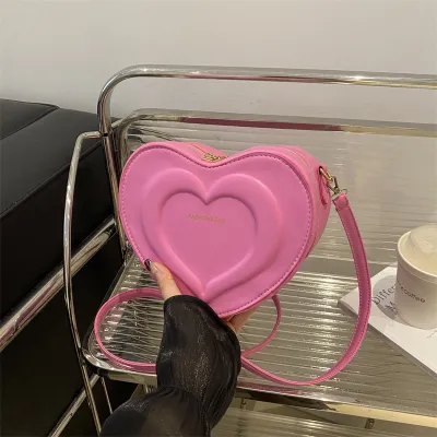 Women Fashion Casualsolid Color Heart Shaped Shoulder Bag