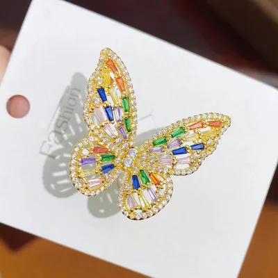 Women Fashion Copper Zircon Multicolor Butterfly Adjustable Ring