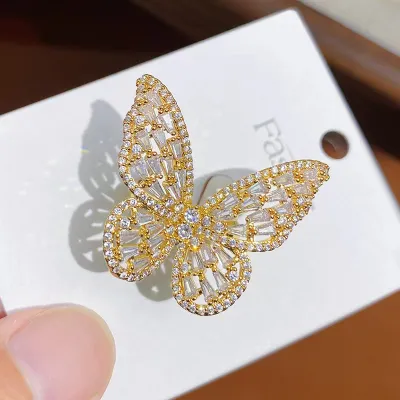 Women Fashion Copper Zircon Multicolor Butterfly Adjustable Ring