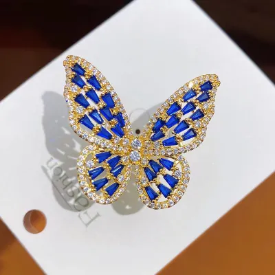 Women Fashion Copper Zircon Multicolor Butterfly Adjustable Ring
