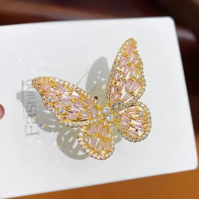Women Fashion Copper Zircon Multicolor Butterfly Adjustable Ring