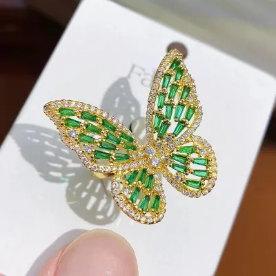 Women Fashion Copper Zircon Multicolor Butterfly Adjustable Ring