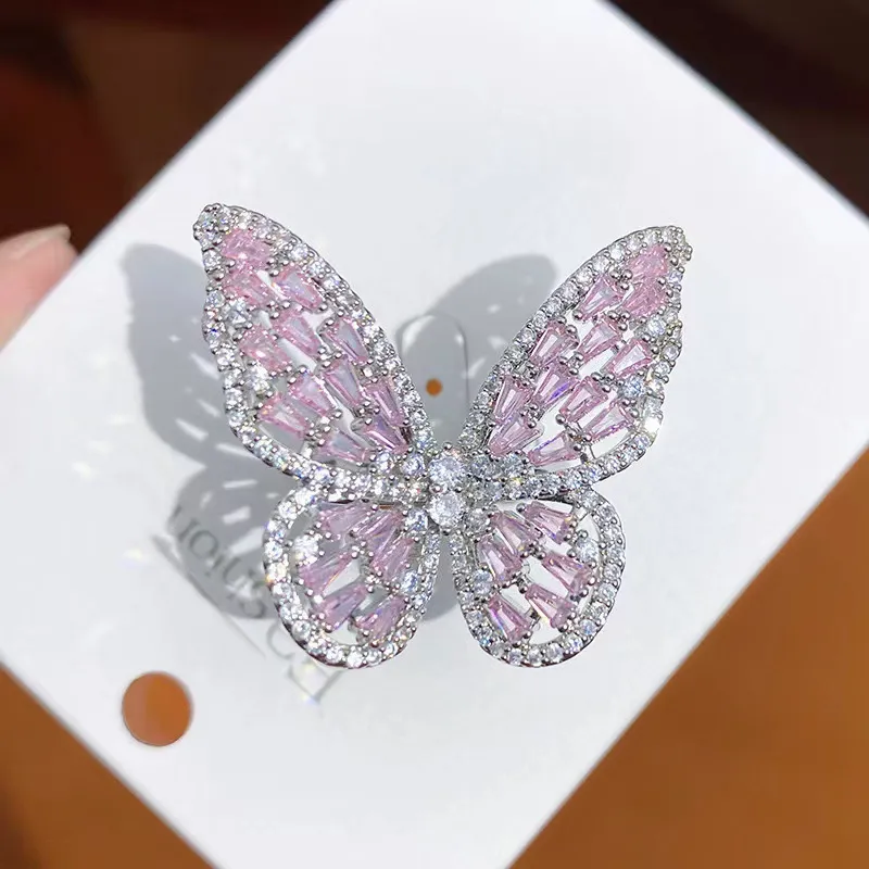 Women Fashion Copper Zircon Multicolor Butterfly Adjustable Ring