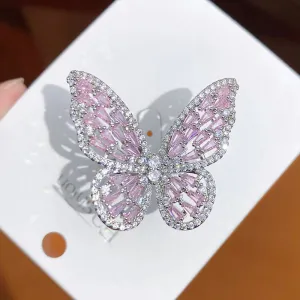 Women Fashion Copper Zircon Multicolor Butterfly Adjustable Ring