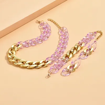 Women Fashion Simple Exaggerated Acrylic Transparent Jewelry Set Necklace Bracelet Earrings 3-Piece