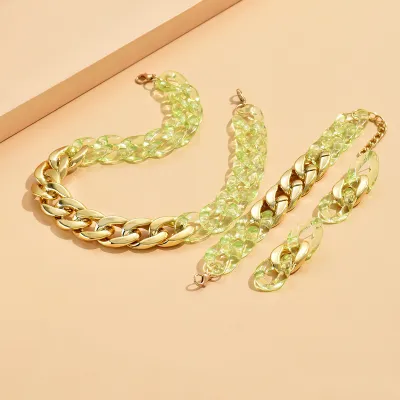 Women Fashion Simple Exaggerated Acrylic Transparent Jewelry Set Necklace Bracelet Earrings 3-Piece