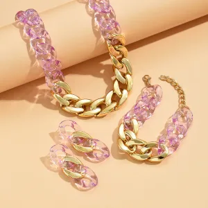 Women Fashion Simple Exaggerated Acrylic Transparent Jewelry Set Necklace Bracelet Earrings 3-Piece