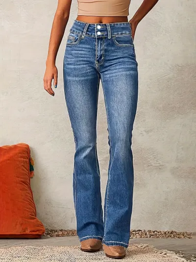 Women Retro Stretch Slim Fit Flared Jeans