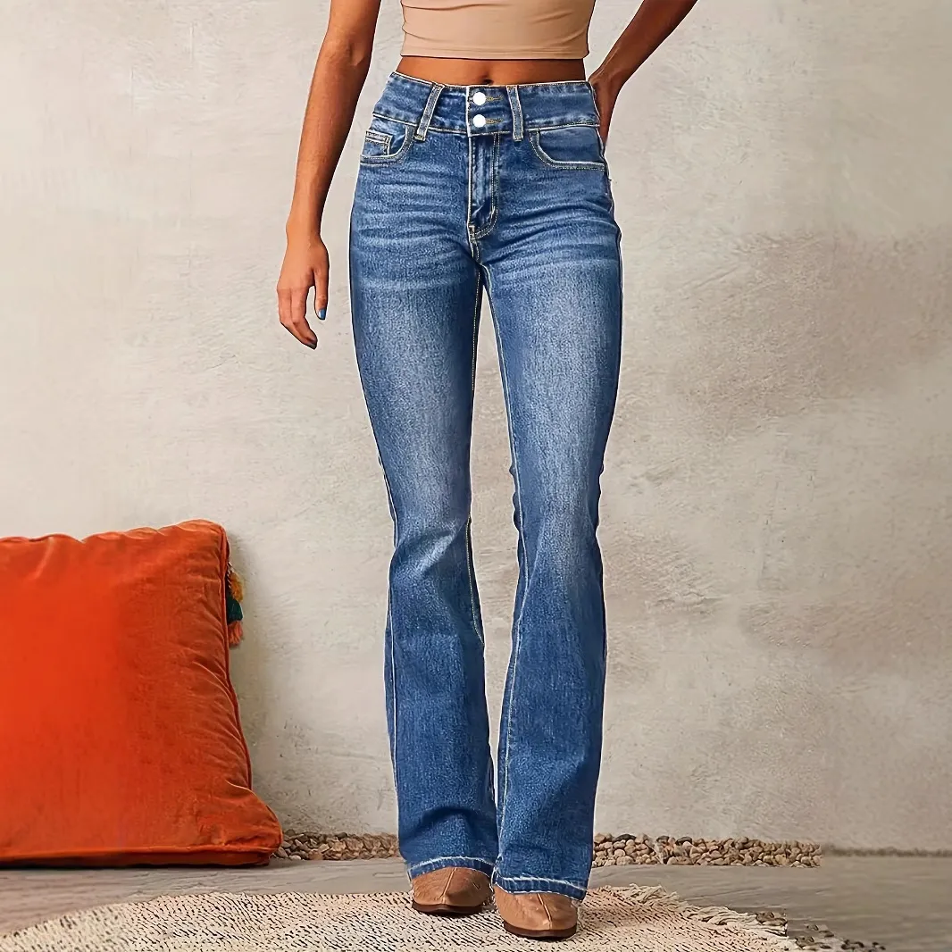 Women Retro Stretch Slim Fit Flared Jeans
