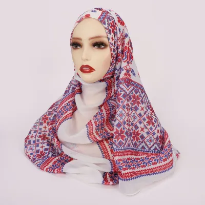 Women Fashion Printed Satin Polyester Cotton Hijab Scarf