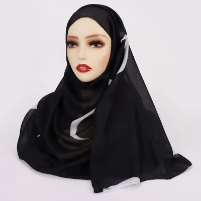 Women Fashion Printed Satin Polyester Cotton Hijab Scarf