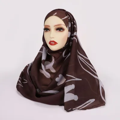 Women Fashion Printed Satin Polyester Cotton Hijab Scarf