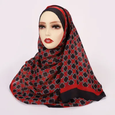 Women Fashion Printed Satin Polyester Cotton Hijab Scarf