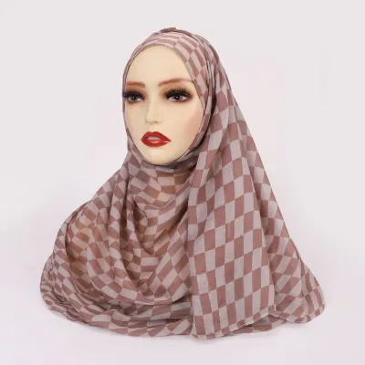 Women Fashion Printed Satin Polyester Cotton Hijab Scarf