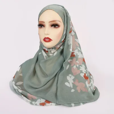 Women Fashion Printed Satin Polyester Cotton Hijab Scarf