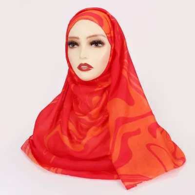 Women Fashion Printed Satin Polyester Cotton Hijab Scarf