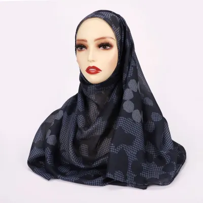 Women Fashion Printed Satin Polyester Cotton Hijab Scarf