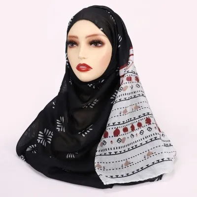 Women Fashion Printed Satin Polyester Cotton Hijab Scarf