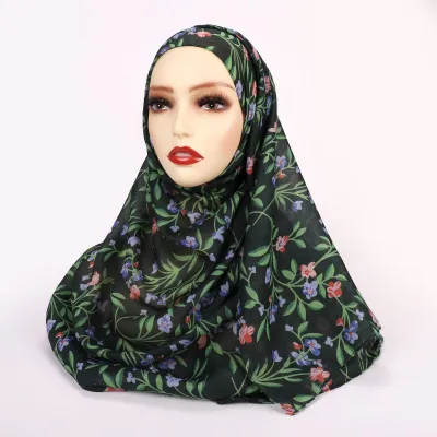 Women Fashion Printed Satin Polyester Cotton Hijab Scarf
