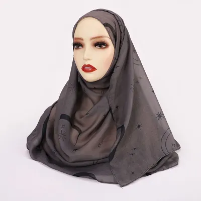 Women Fashion Printed Satin Polyester Cotton Hijab Scarf