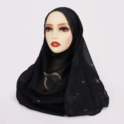 Women Fashion Printed Satin Polyester Cotton Hijab Scarf