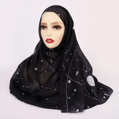 Women Fashion Printed Satin Polyester Cotton Hijab Scarf