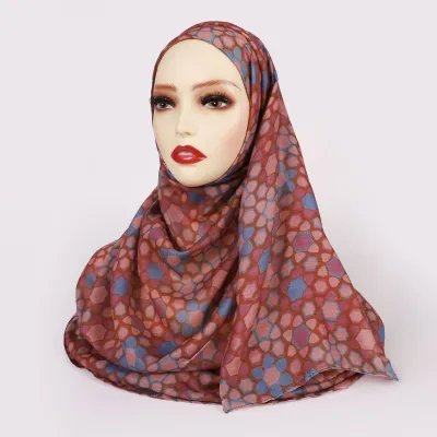 Women Fashion Printed Satin Polyester Cotton Hijab Scarf