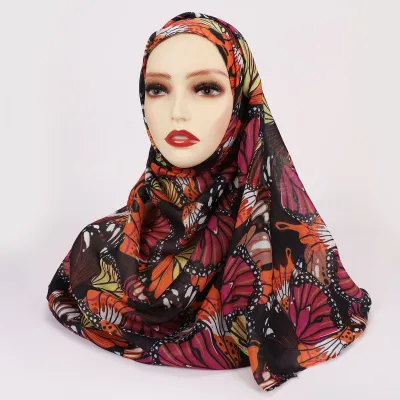Women Fashion Printed Satin Polyester Cotton Hijab Scarf