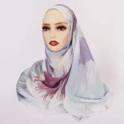 Women Fashion Printed Satin Polyester Cotton Hijab Scarf