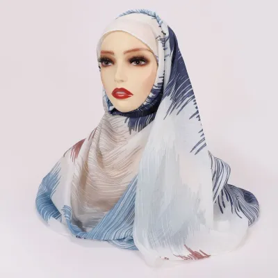 Women Fashion Printed Satin Polyester Cotton Hijab Scarf