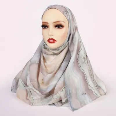 Women Fashion Printed Satin Polyester Cotton Hijab Scarf