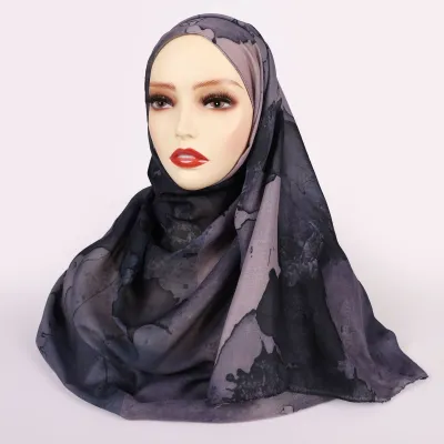 Women Fashion Printed Satin Polyester Cotton Hijab Scarf
