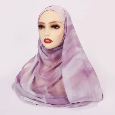 Women Fashion Printed Satin Polyester Cotton Hijab Scarf