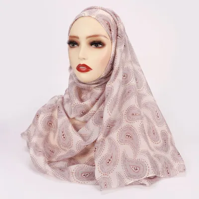 Women Fashion Printed Satin Polyester Cotton Hijab Scarf