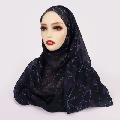 Women Fashion Printed Satin Polyester Cotton Hijab Scarf