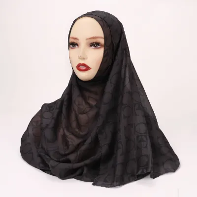 Women Fashion Printed Satin Polyester Cotton Hijab Scarf