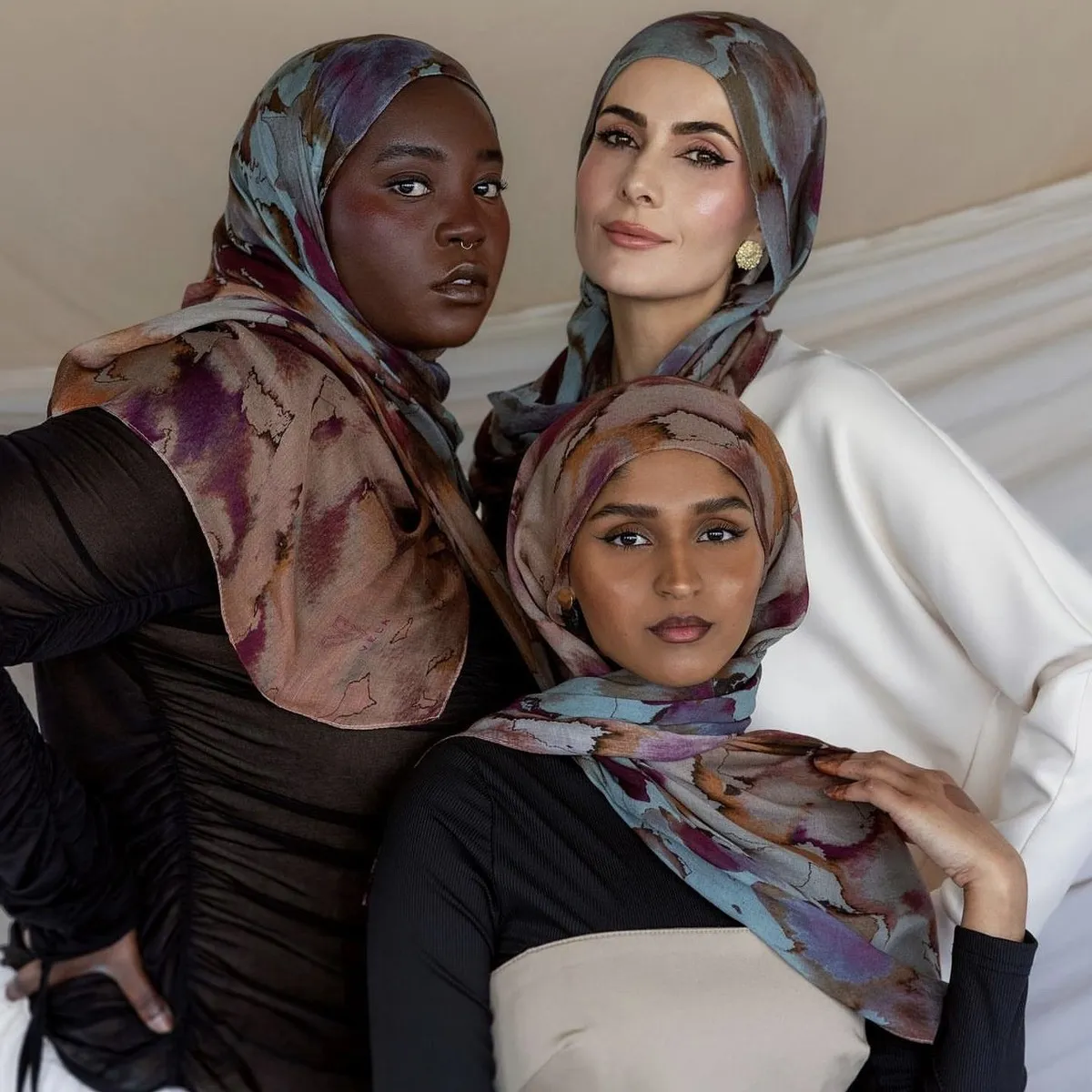 Women Fashion Printed Satin Polyester Cotton Hijab Scarf