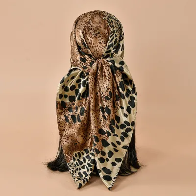 Women's Fashion Leopard Color Matching 90CM Square Satin Scarf