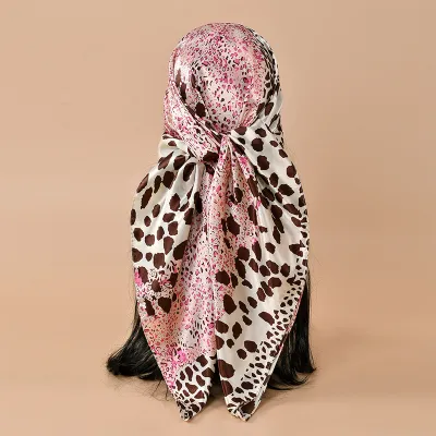 Women's Fashion Leopard Color Matching 90CM Square Satin Scarf