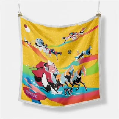 Women Fashion Geometric Patterns Printed 53cm Square Thick Twill Scarf