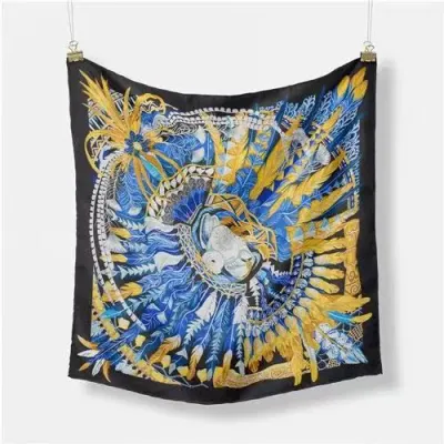 Women Fashion Geometric Patterns Printed 53cm Square Thick Twill Scarf