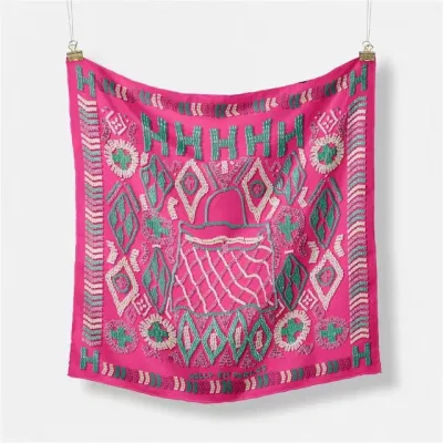 Women Fashion Geometric Patterns Printed 53cm Square Thick Twill Scarf
