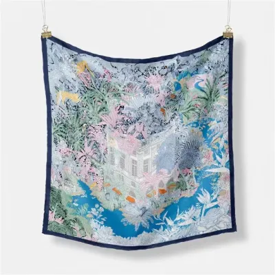 Women Fashion Geometric Patterns Printed 53cm Square Thick Twill Scarf