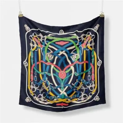 Women Fashion Geometric Patterns Printed 53cm Square Thick Twill Scarf